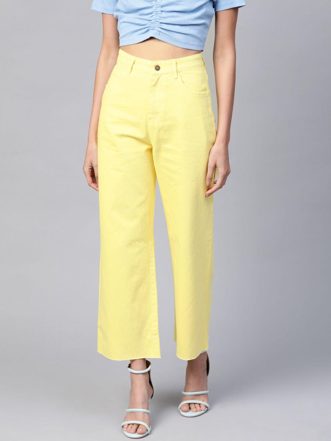 sassafras women yellow relaxed fit high-rise jeans