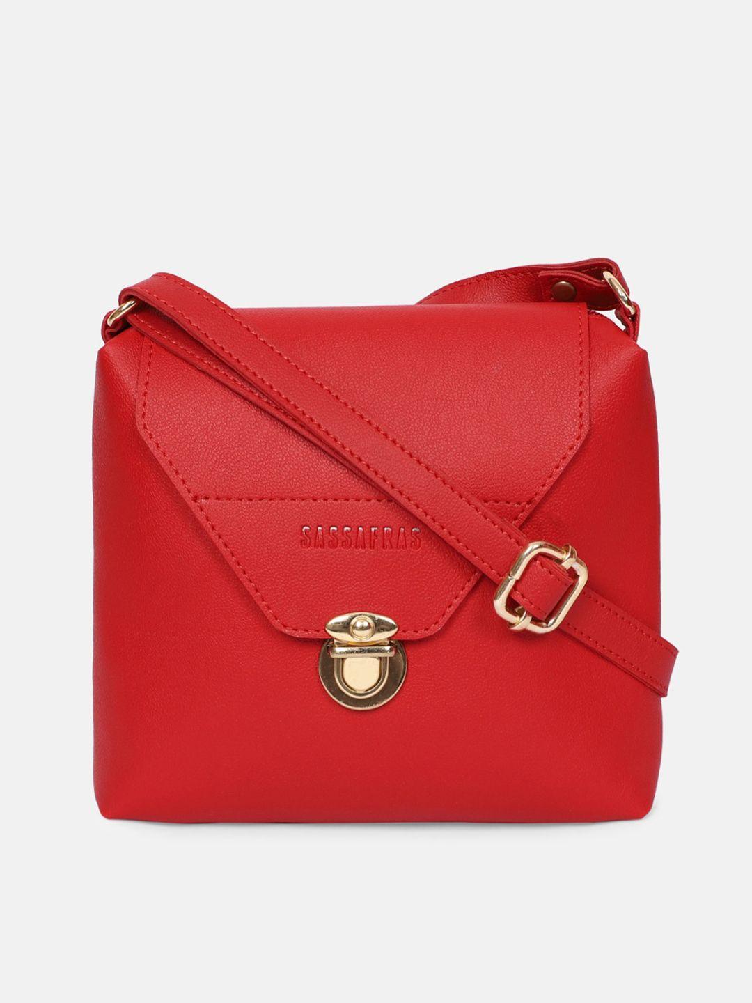 sassafras  women red solid pu structured sling bag