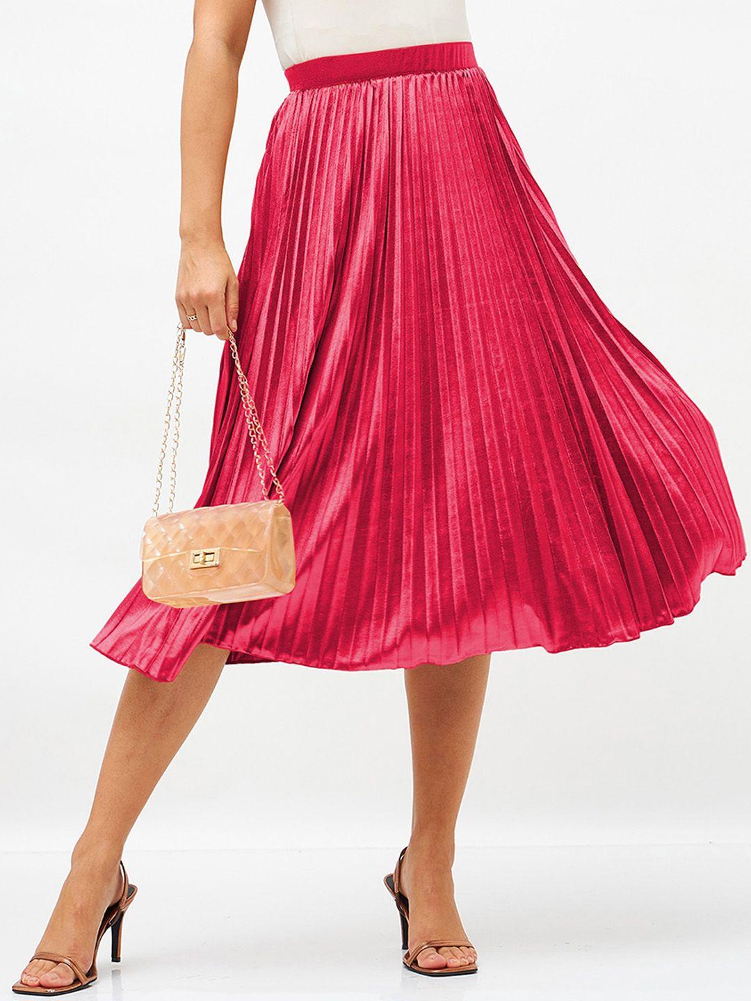 sassafras accordion pleated flared a-line velvet midi skirt