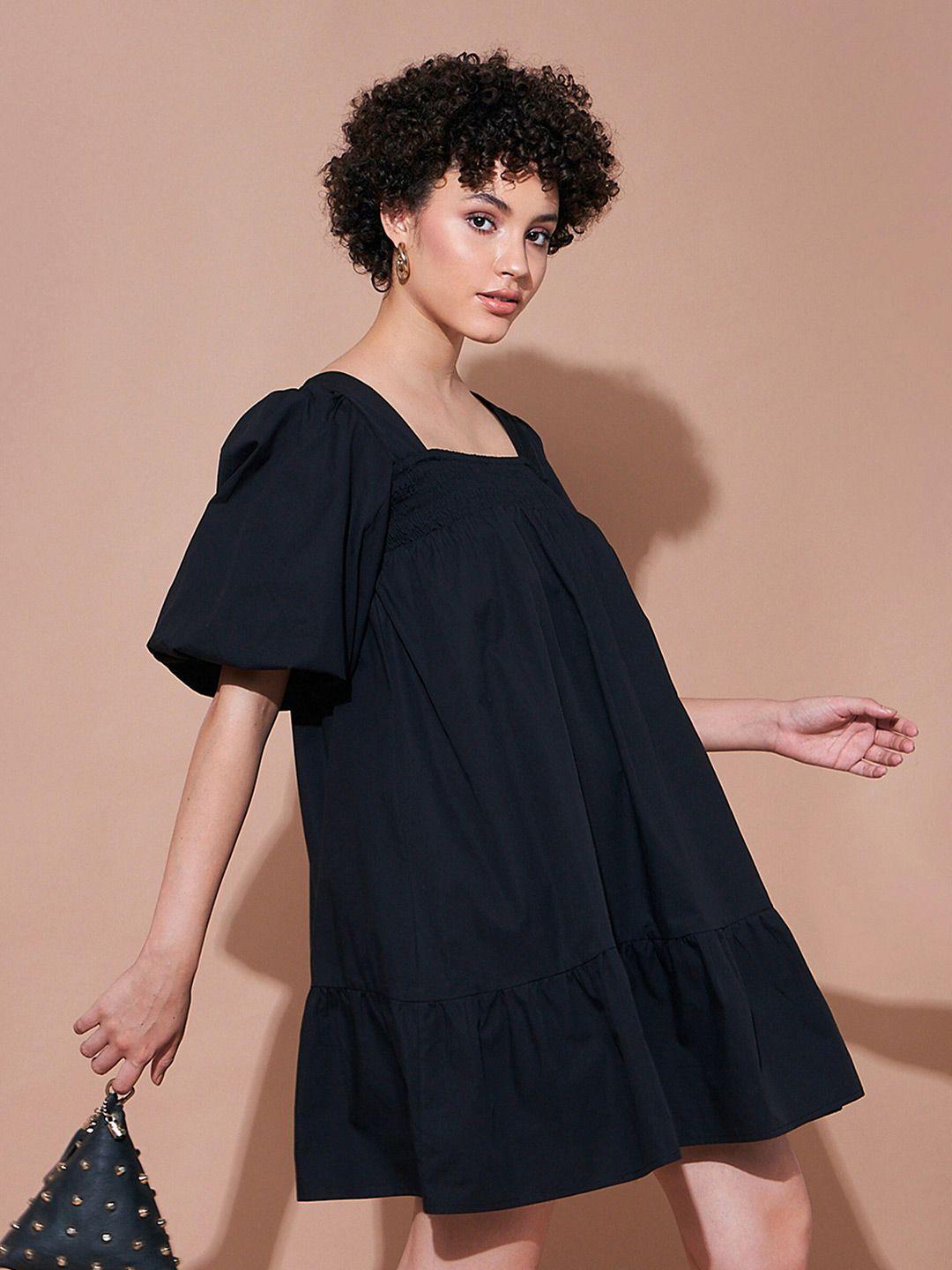 sassafras basics square neck puff sleeves pure cotton a-line dress