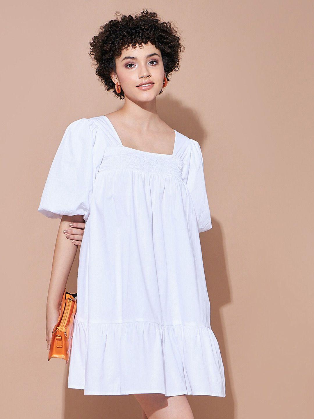 sassafras basics square neck puff sleeves pure cotton a-line dress