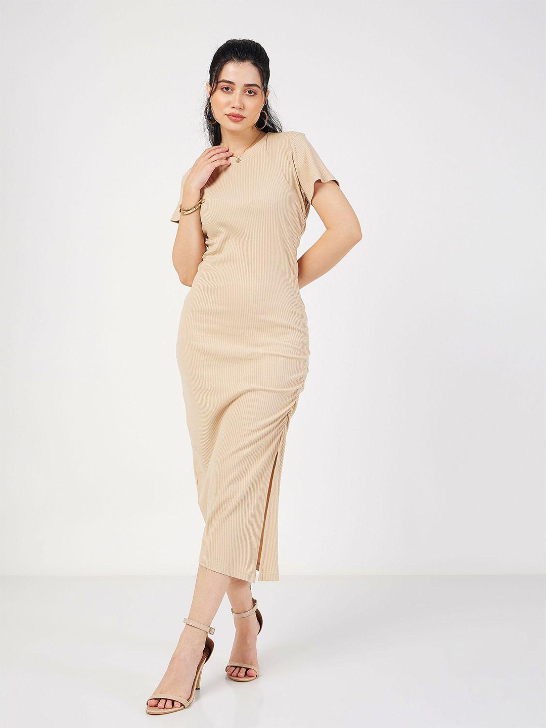 sassafras beige ribbed sheath midi dress