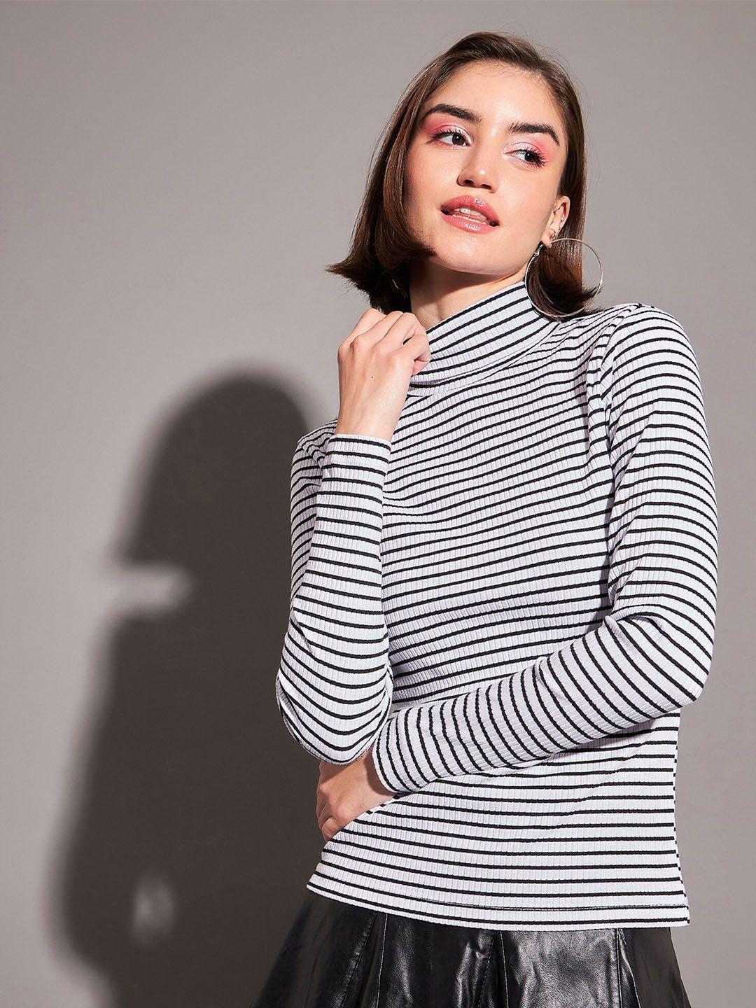 sassafras black & white horizontal striped high neck top