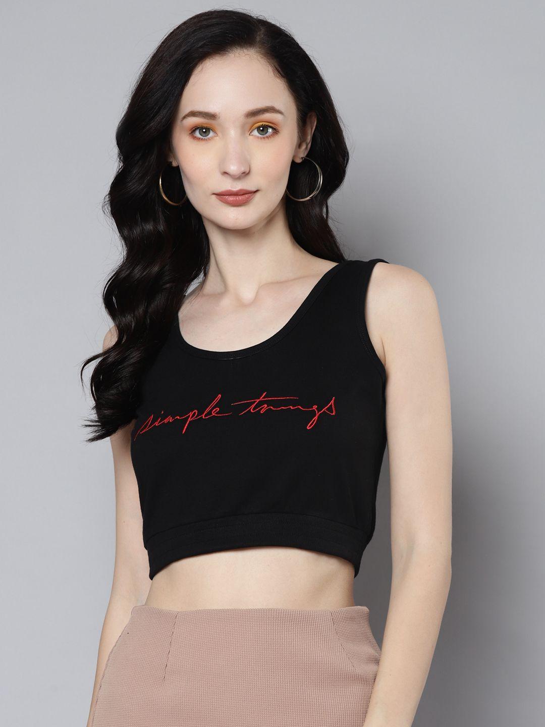 sassafras black embroidered crop top