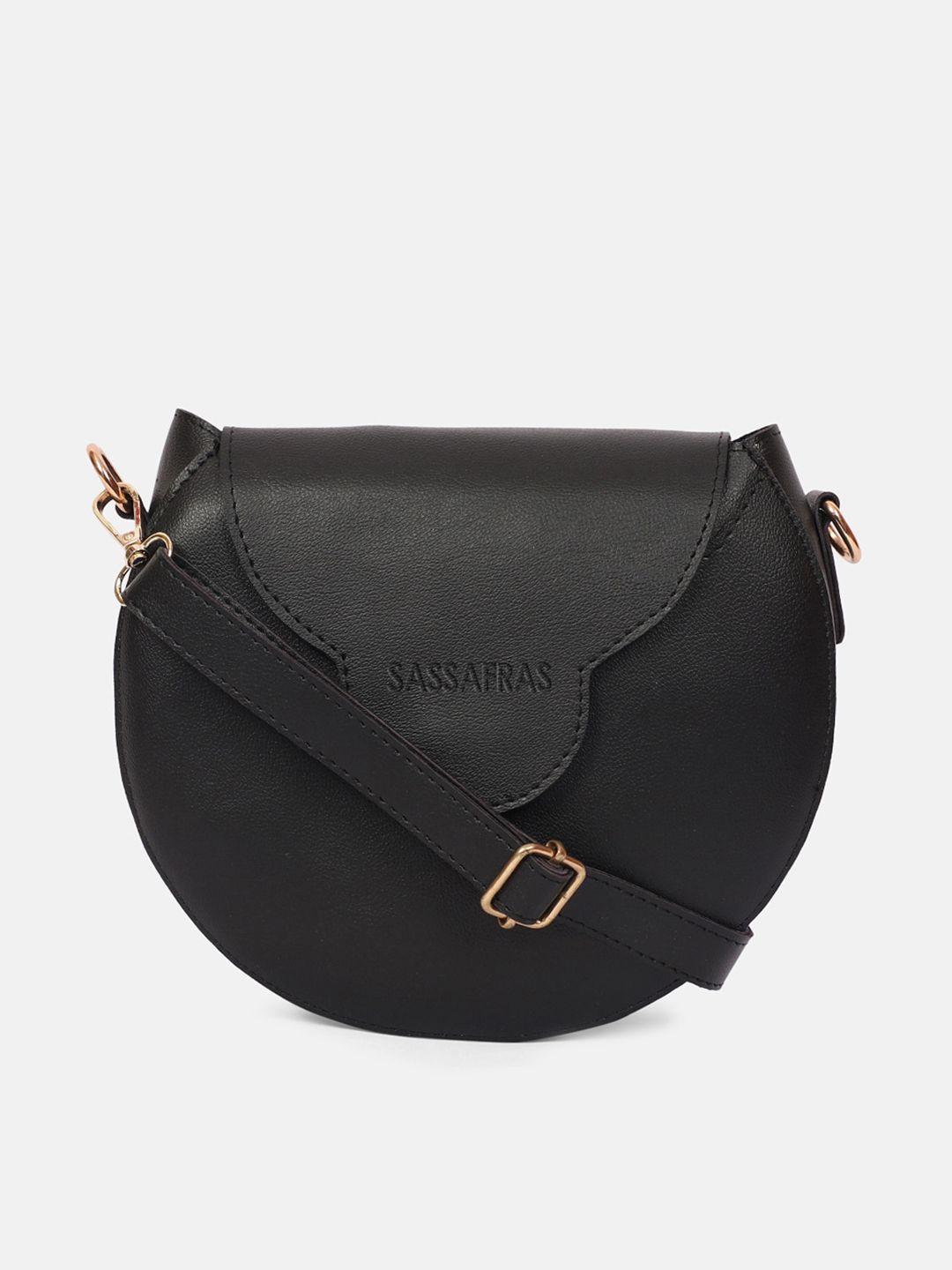 sassafras black pu half moon sling bag