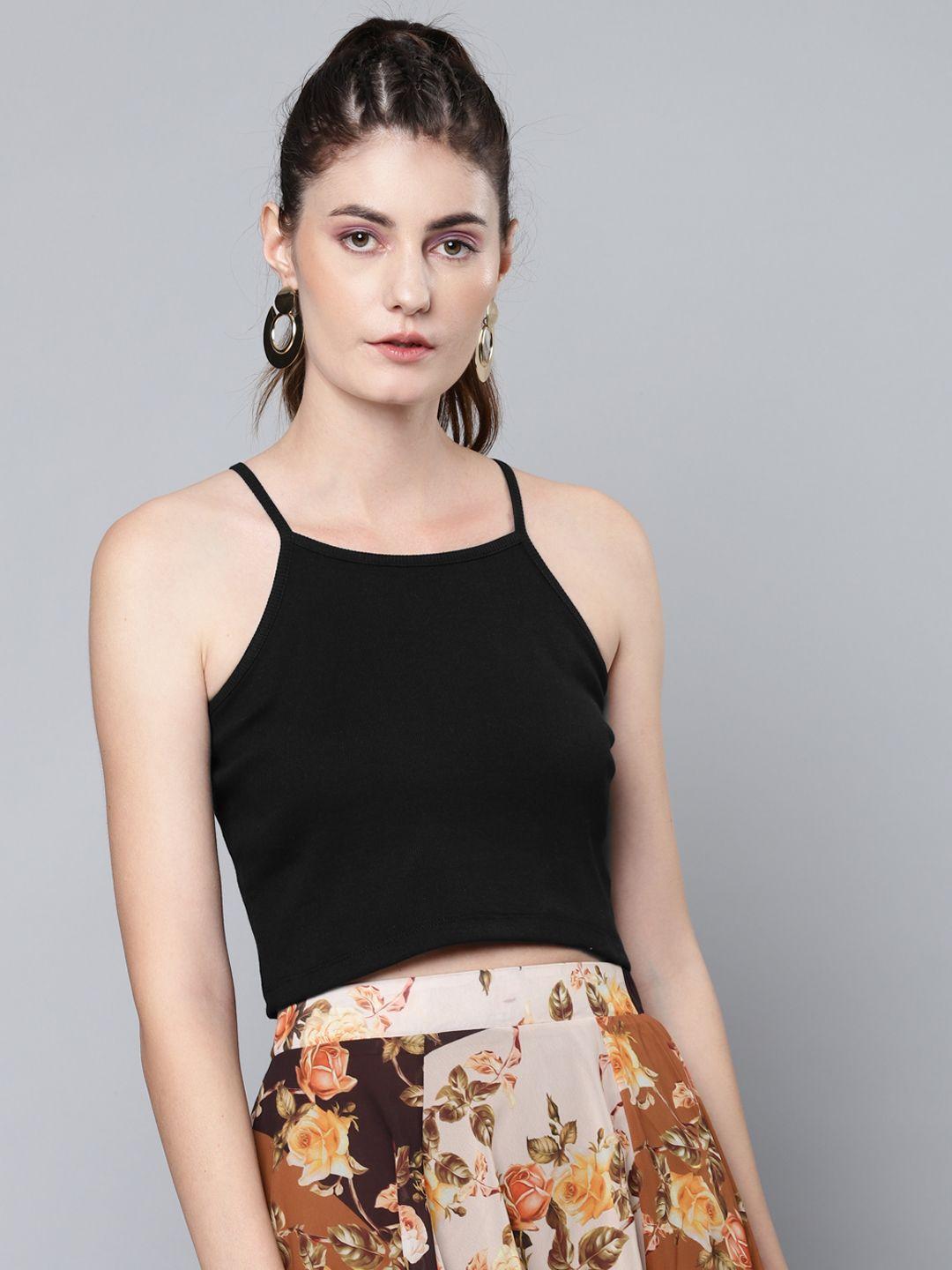 sassafras black solid crop top