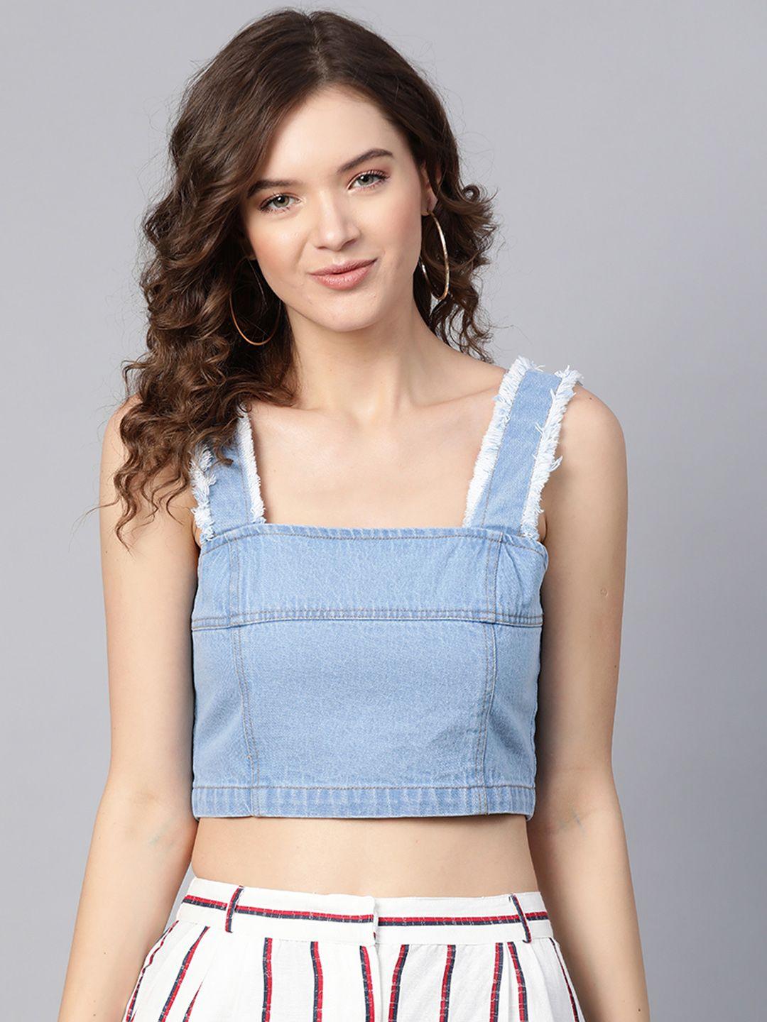 sassafras blue pure cotton denim crop top