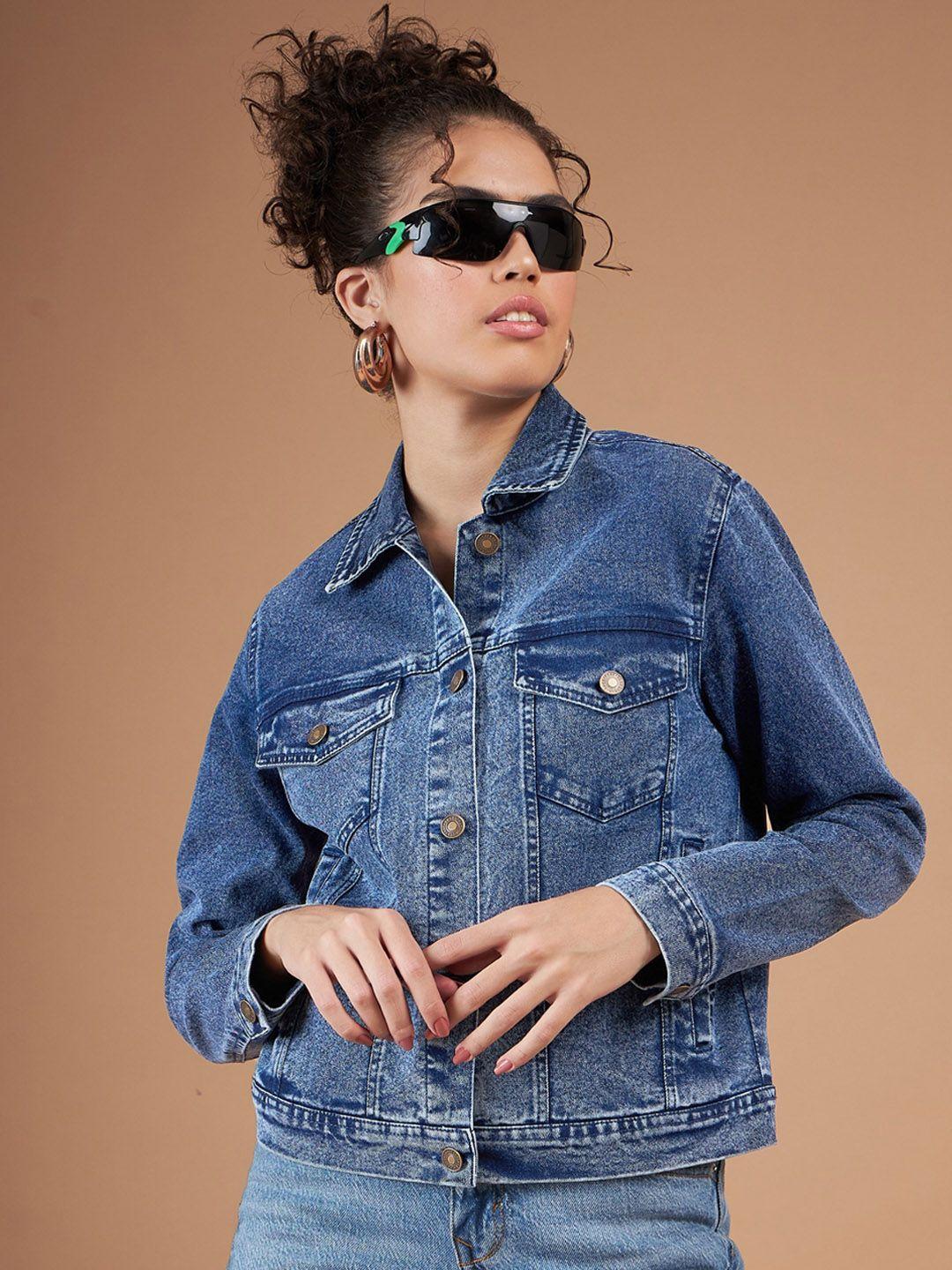 sassafras blue washed spread collar denim jacket