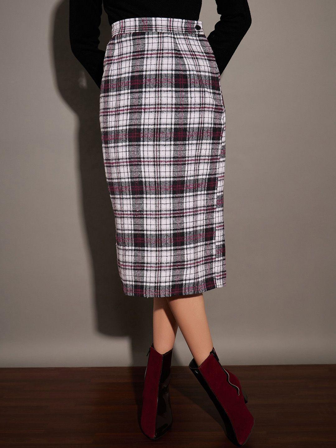 sassafras checked pure cotton straight midi pencil skirt