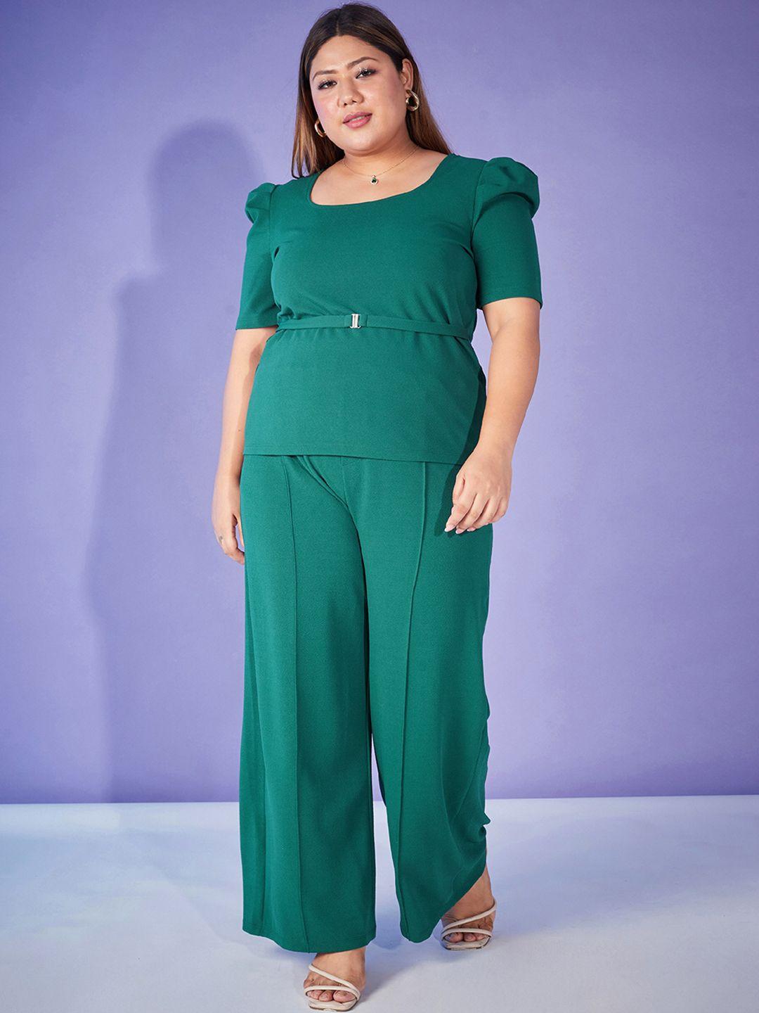 sassafras curve green plus size self-design top wit trouser co-ords