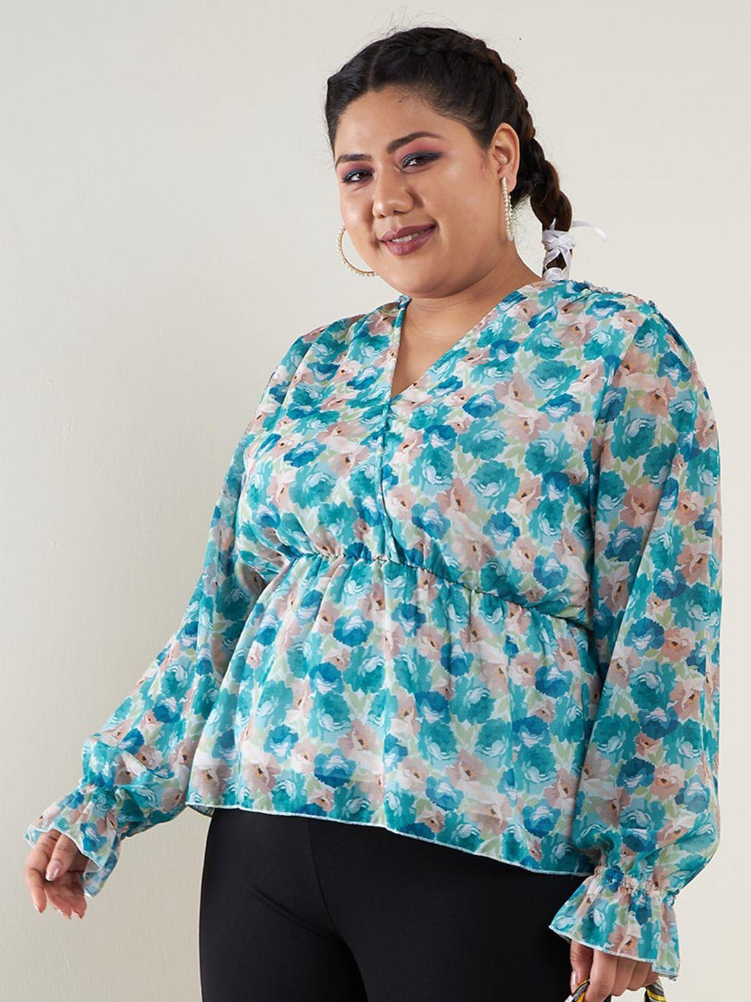 sassafras curve plus size floral printed cuffed sleeves empire top