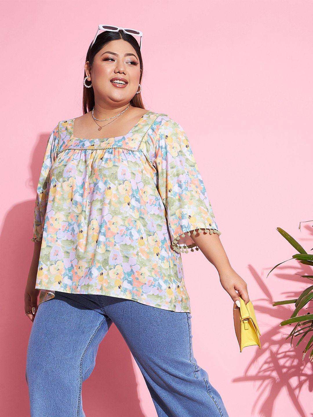 sassafras curve plus size floral printed square neck top