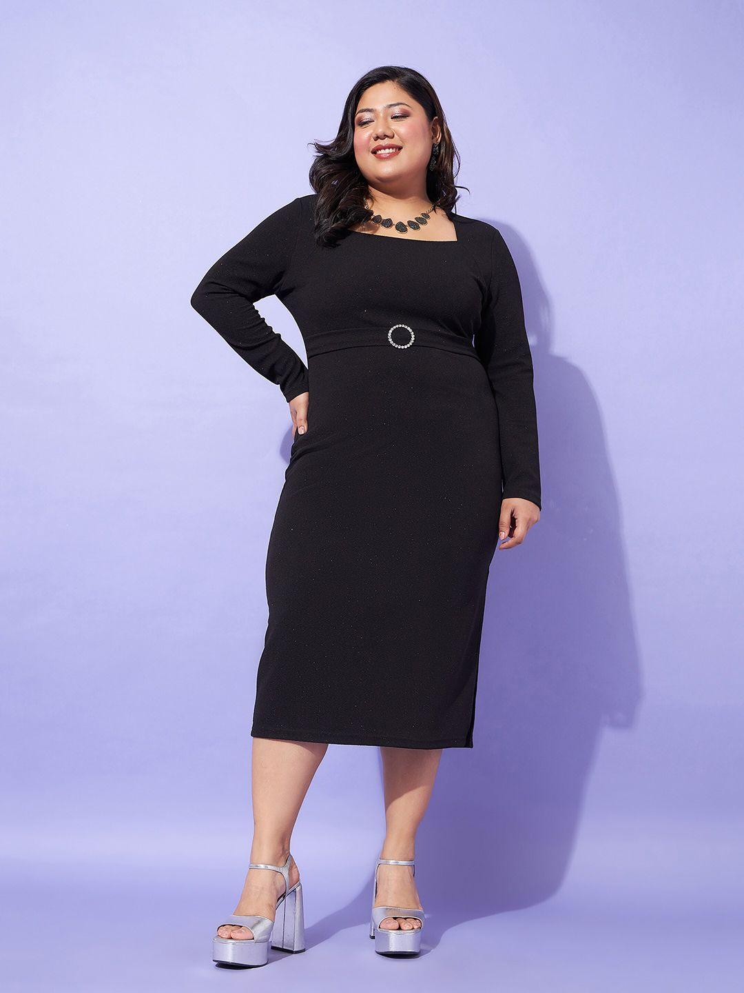 sassafras curve plus size square neck sheath midi dress