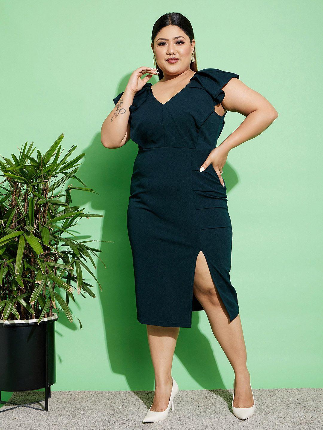 sassafras curve plus size v-neck bodycorn midi dress