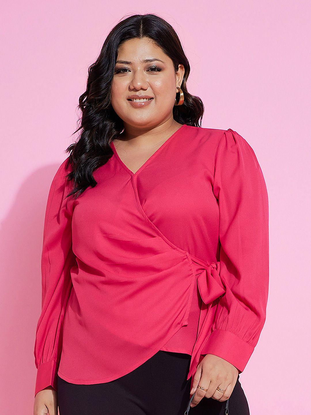 sassafras curve plus size v-neck georgette wrap top