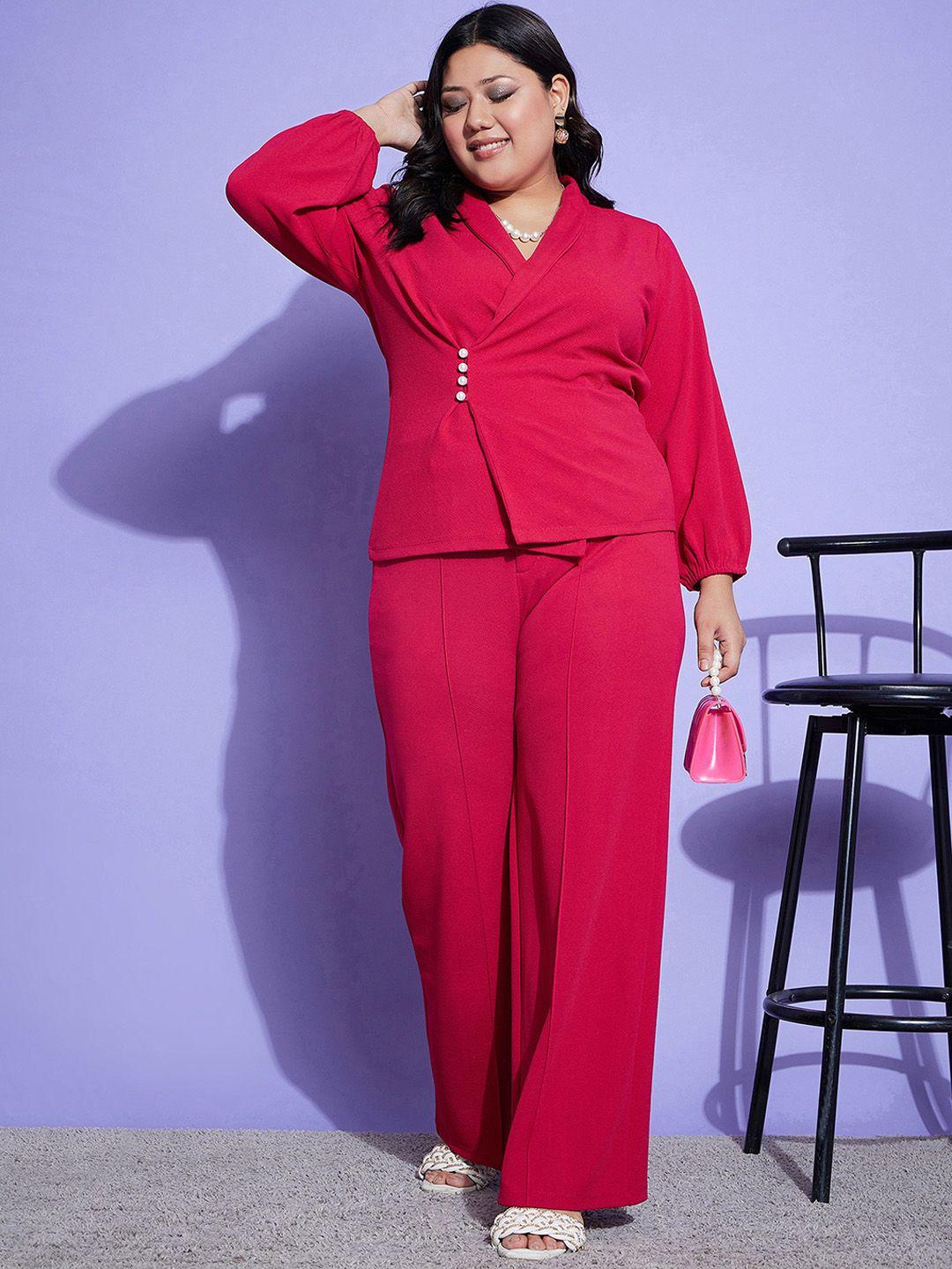 sassafras curve plus size v-neck wrap top with trousers co-ords