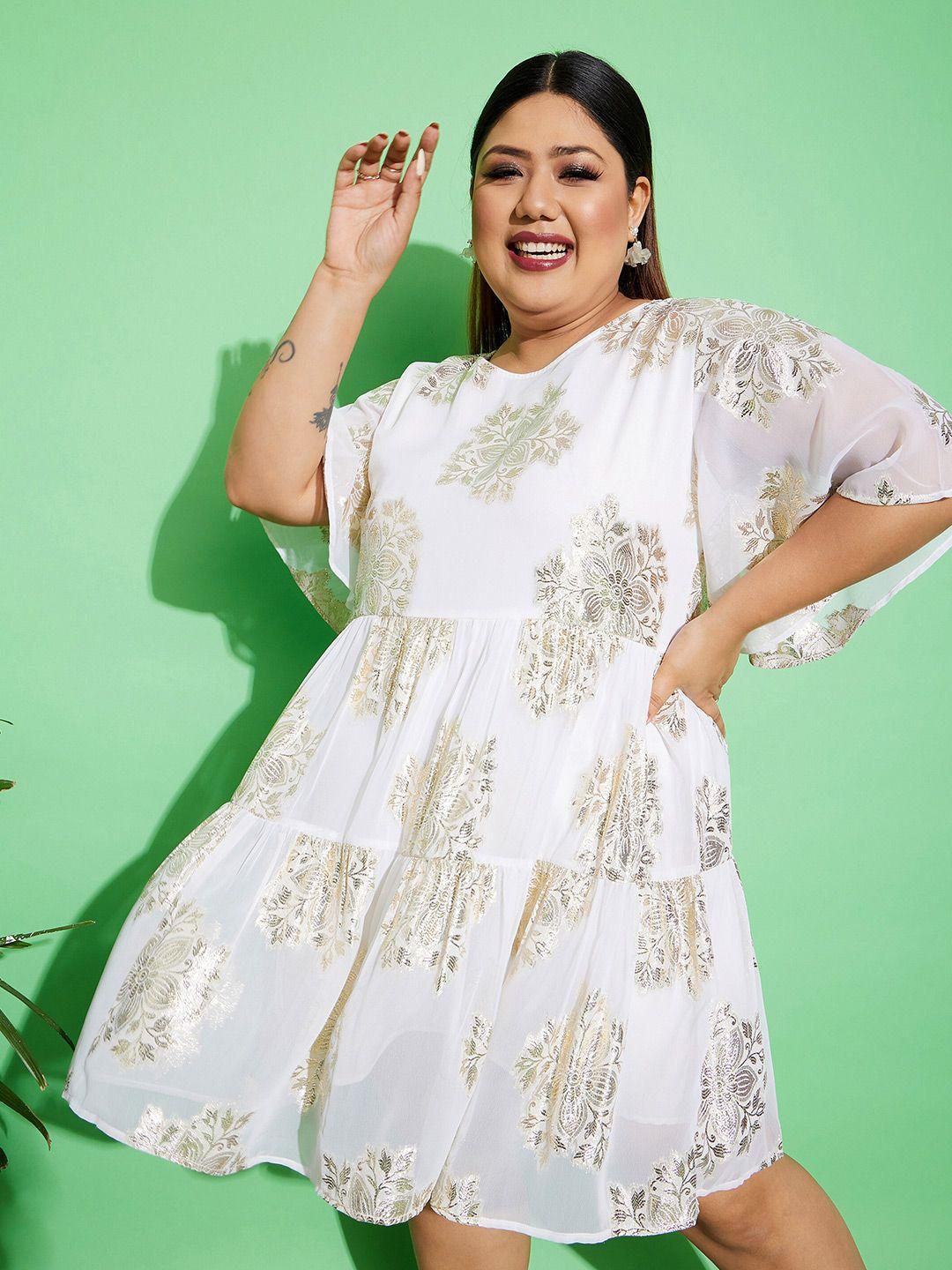 sassafras curve plus size white floral printed knee length fit & flare dress