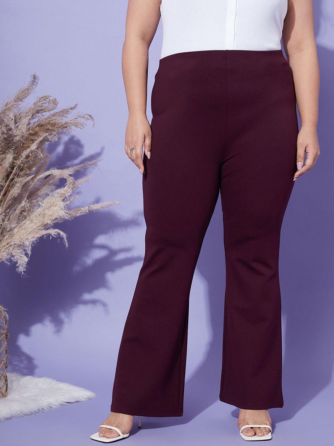 sassafras curve women burgundy flared high-rise trousers
