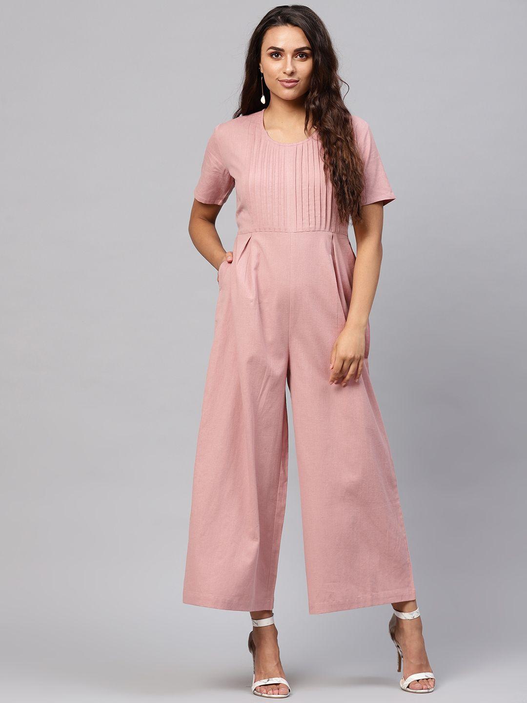 sassafras dusty pink solid basic jumpsuit