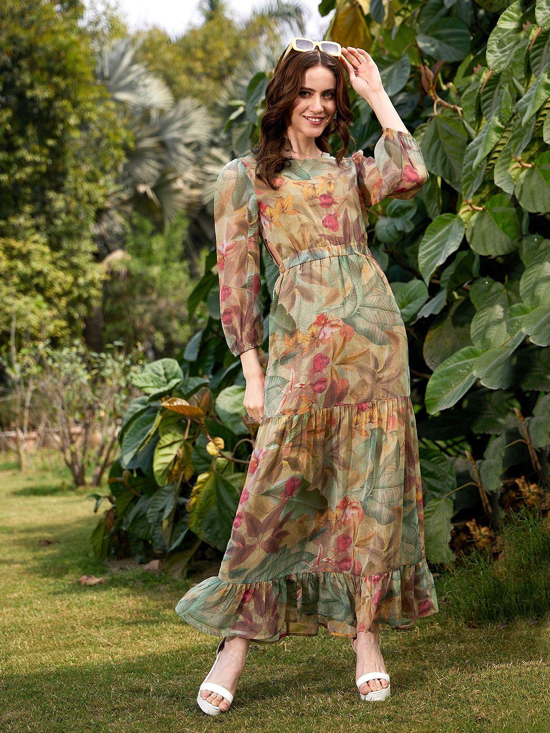sassafras floral print georgette a-line midi dress