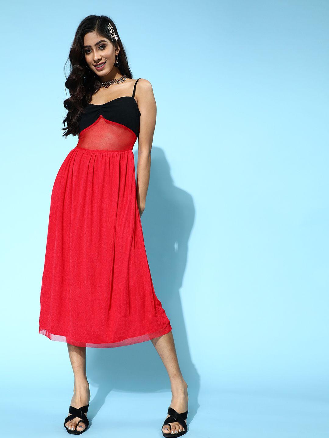 sassafras gorgeous red solid sheer dress