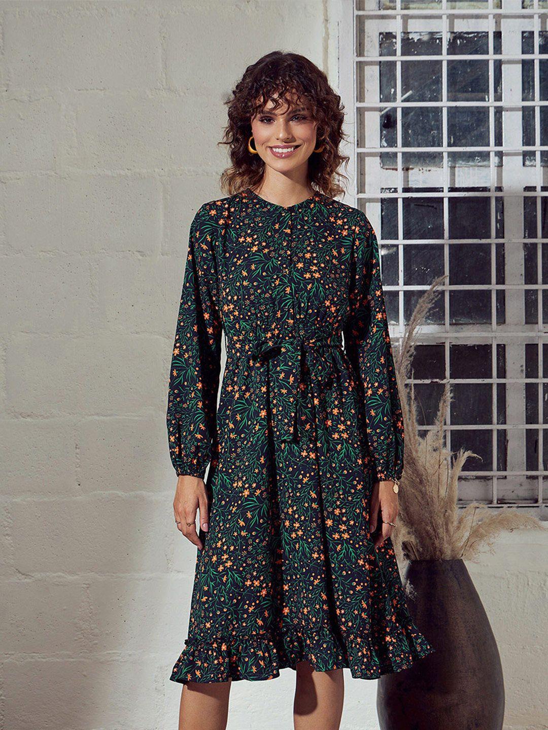 sassafras green floral print a-line dress