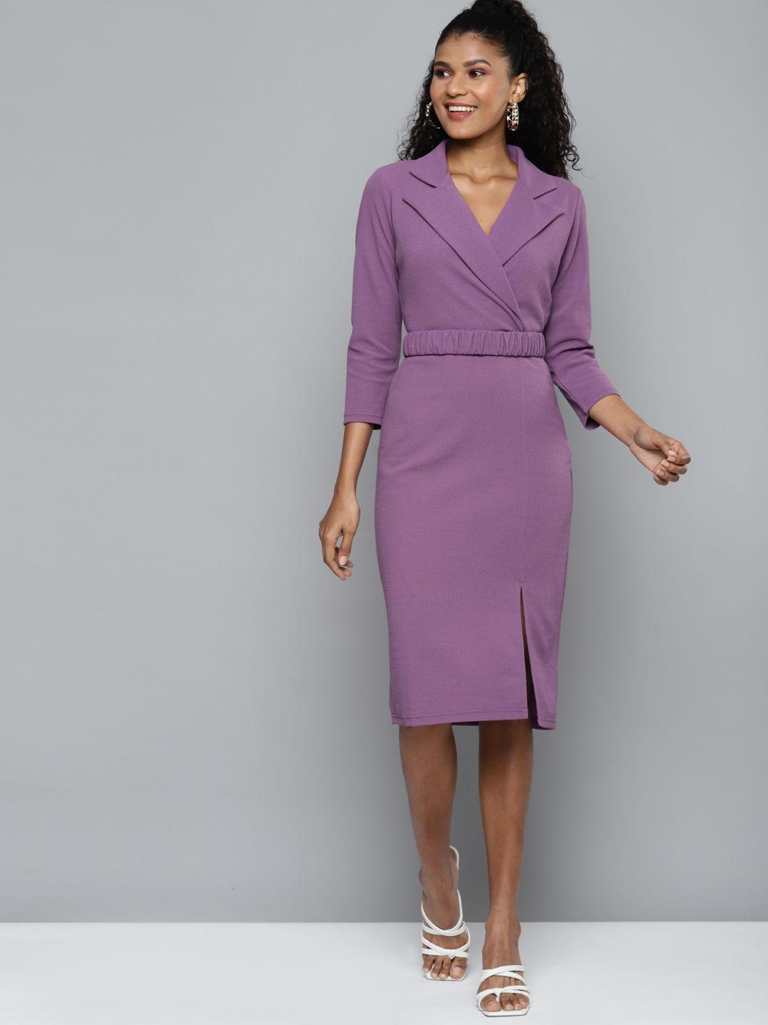 sassafras lavender notch collar belted dress
