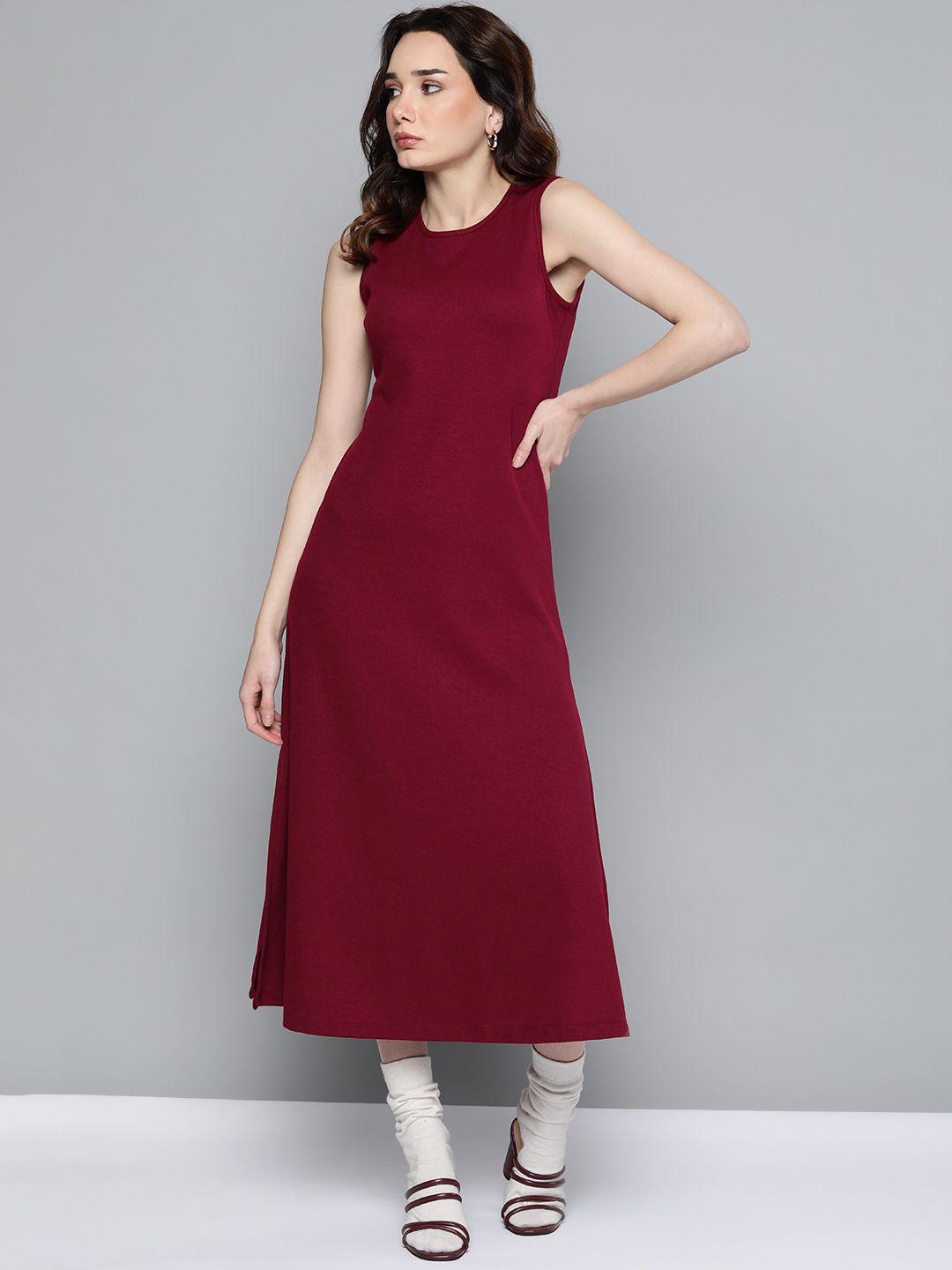 sassafras maroon a-line midi dress