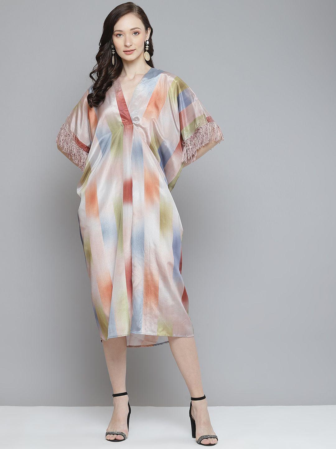 sassafras multicoloured striped fringed kaftan dress