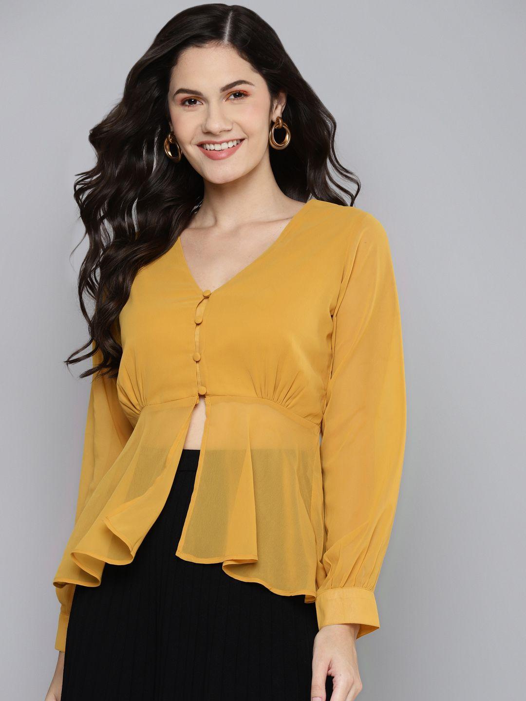 sassafras mustard yellow cinched waist top