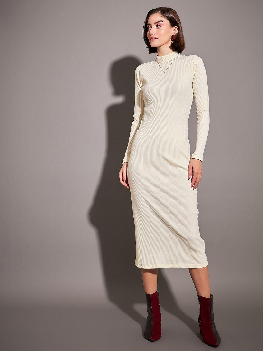 sassafras off white self design high neck sheath dress