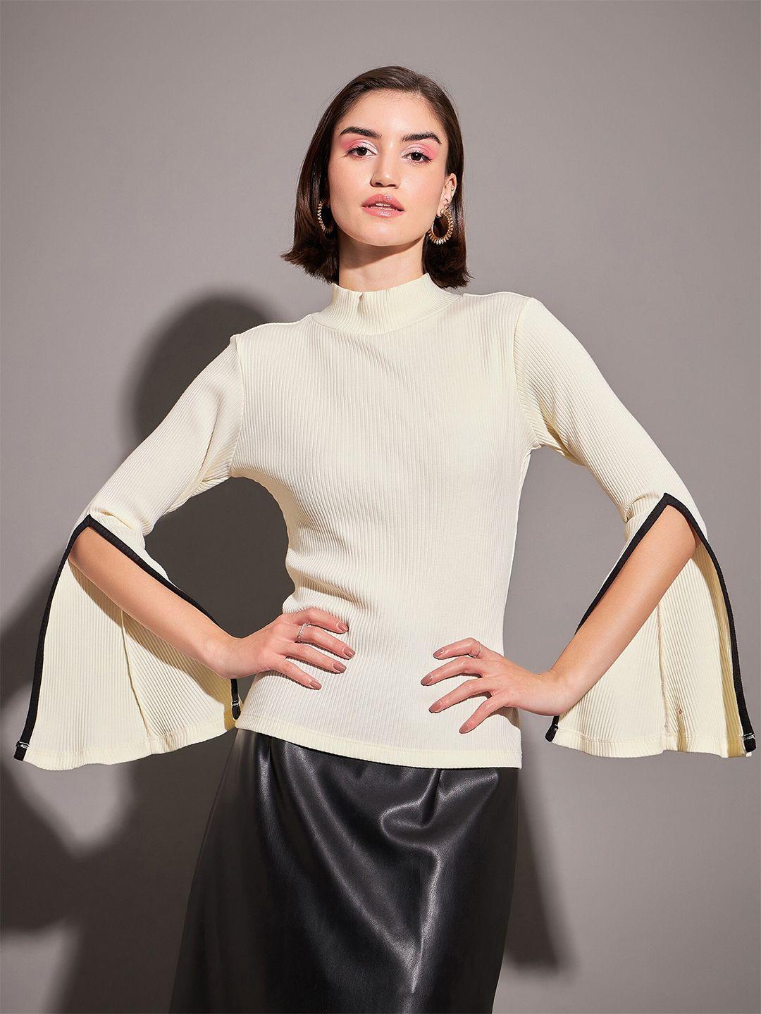 sassafras off white slit sleeves top