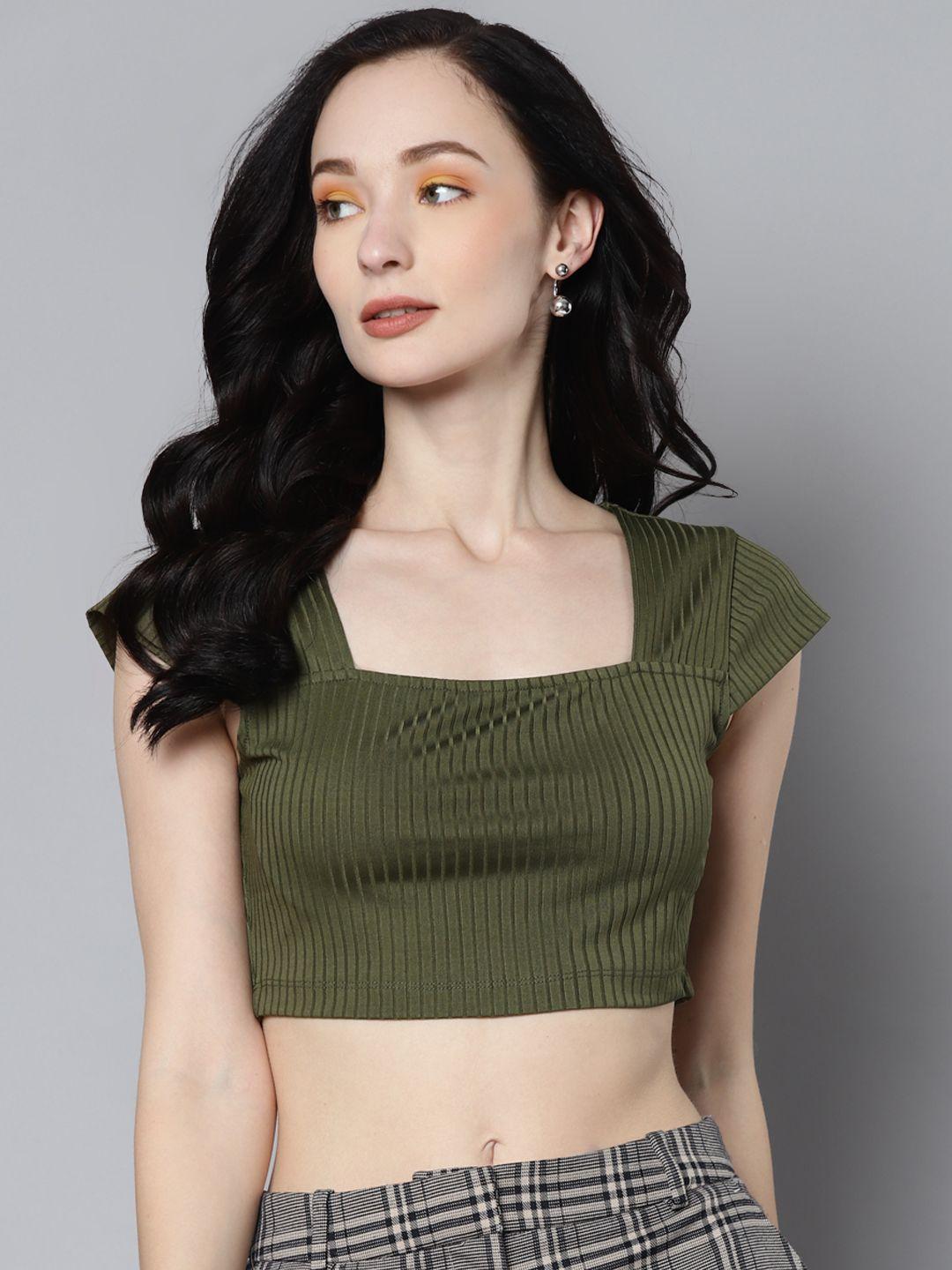 sassafras olive green crop top