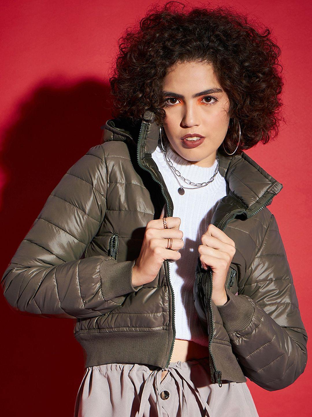 sassafras olive green hooded cropped puffer jacket