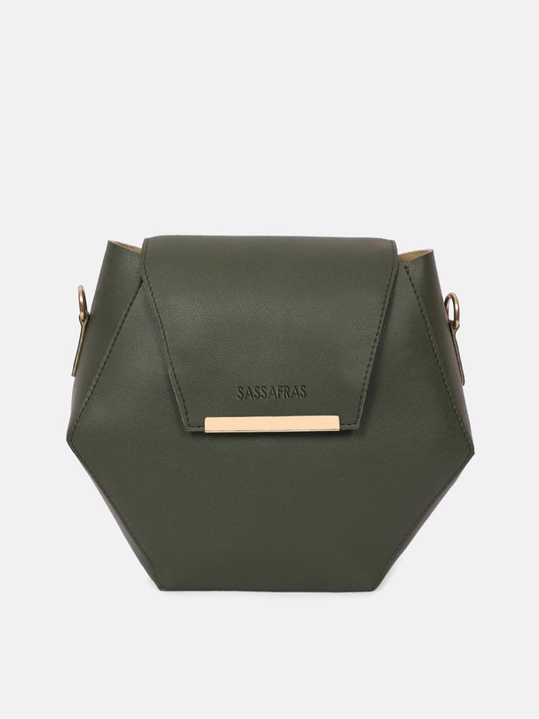 sassafras olive green pu structured sling bag