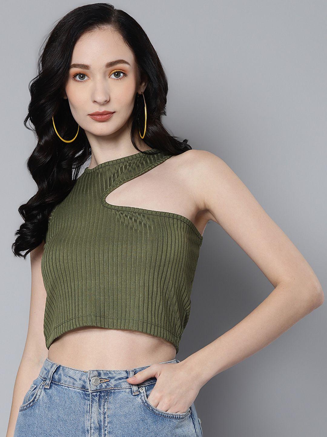 sassafras olive green solid crop top