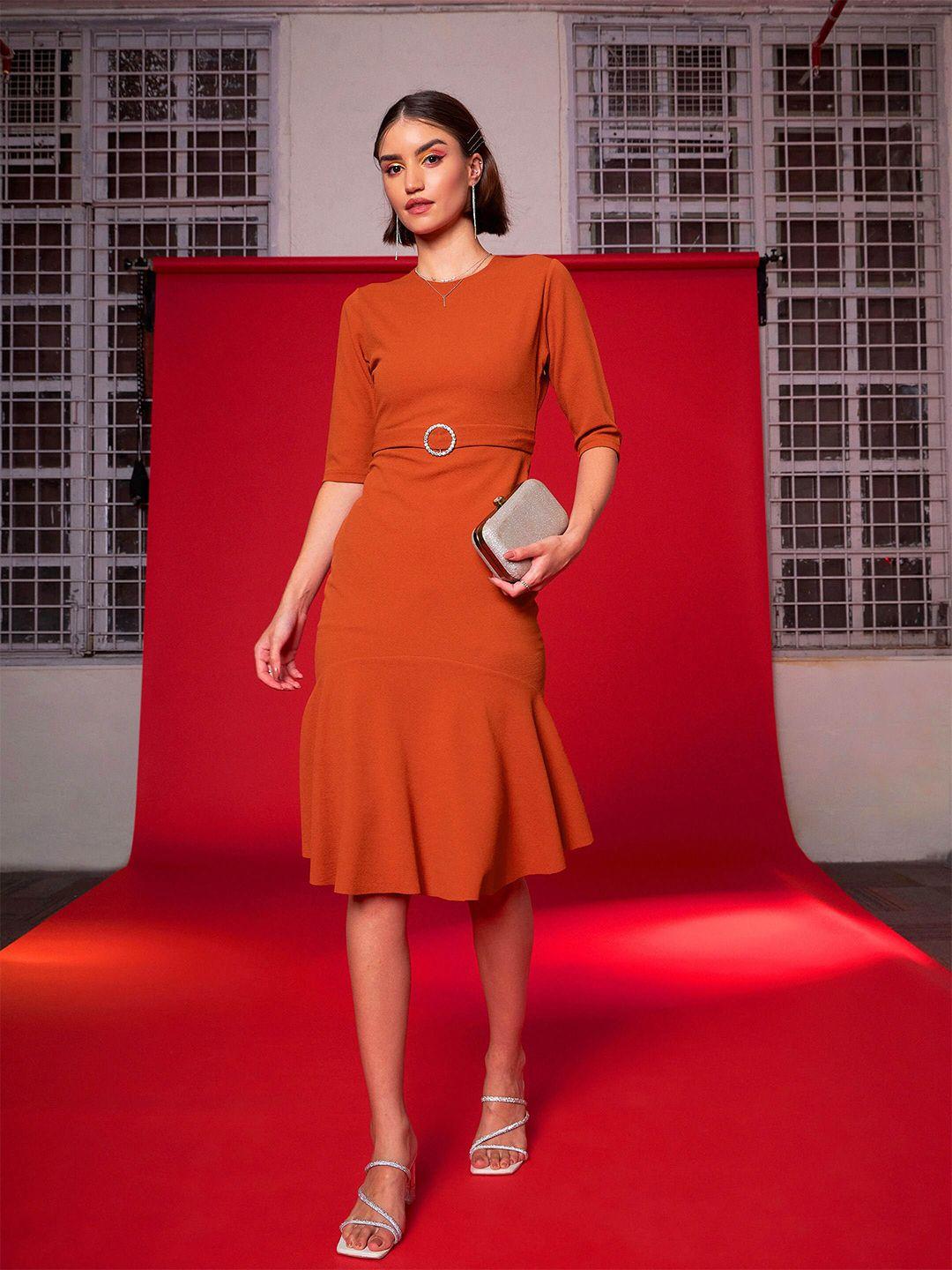 sassafras orange flared sleeve a-line dress