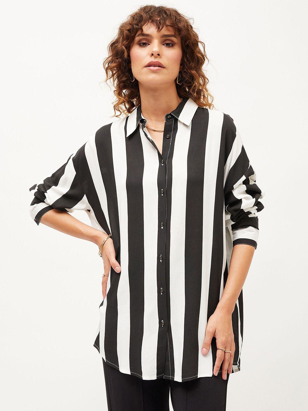 sassafras oversized vertical striped spread collar casual shirt