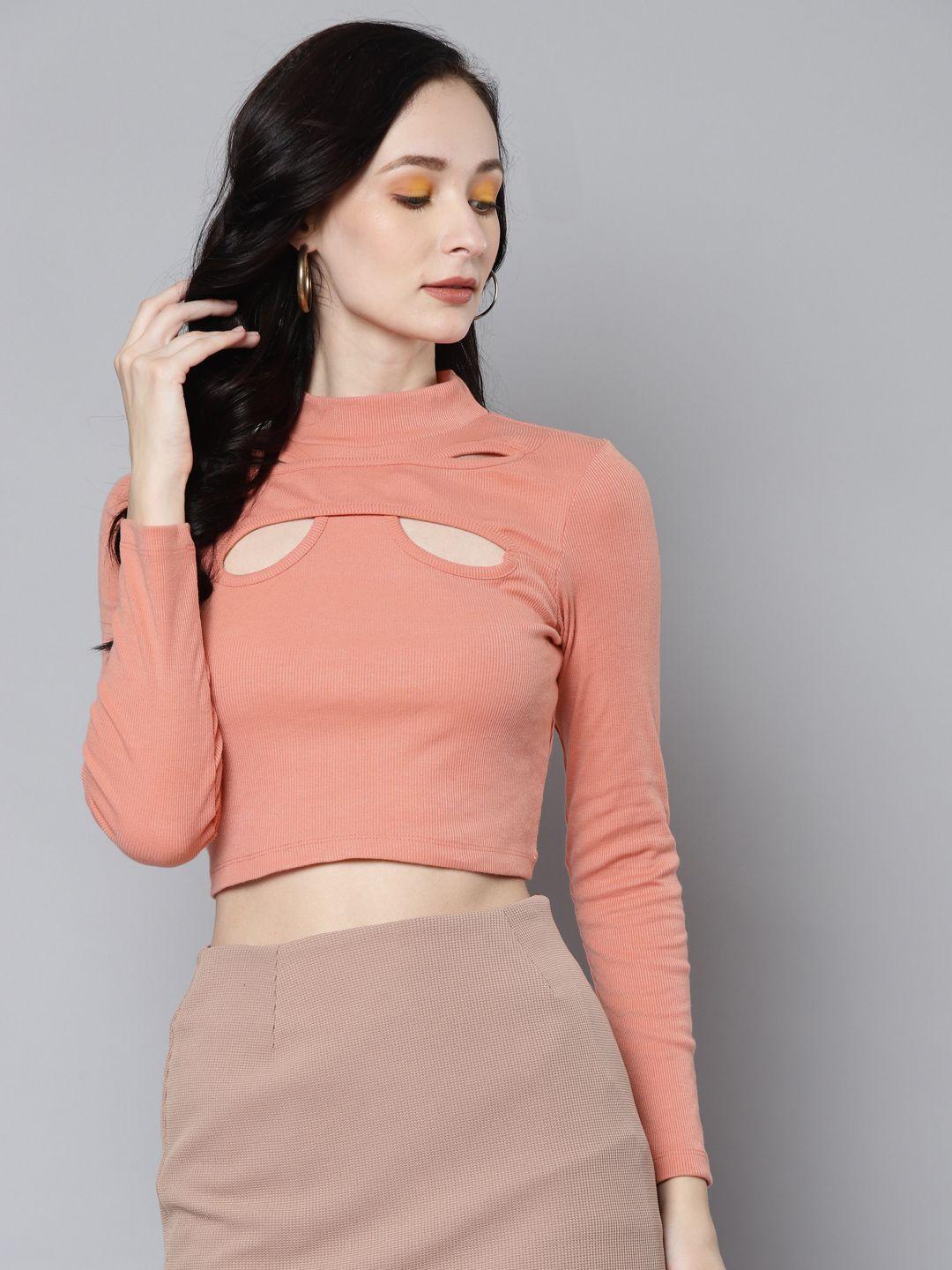 sassafras peach-coloured front cut out neck crop top