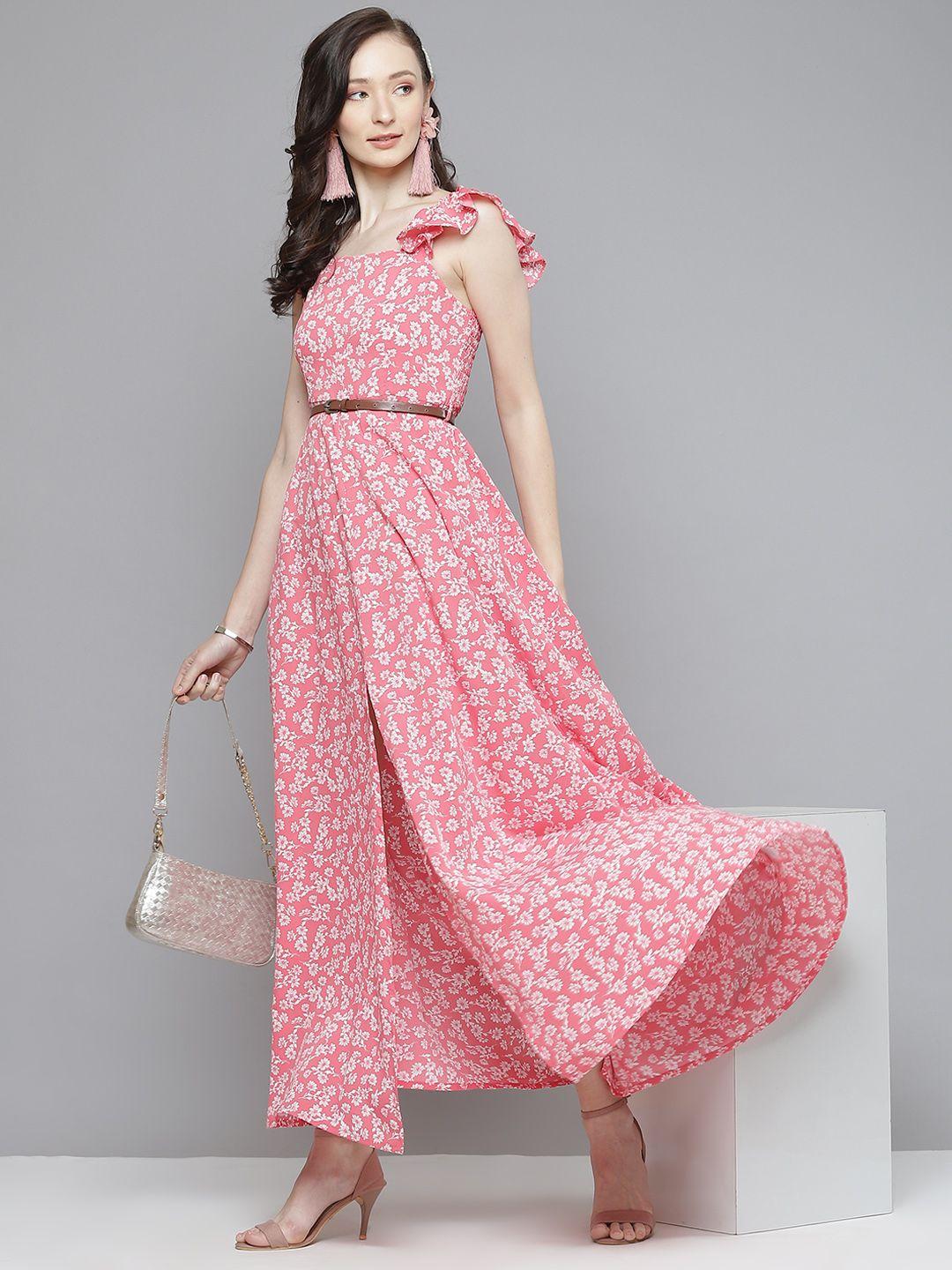 sassafras pink & white floral maxi dress with belt