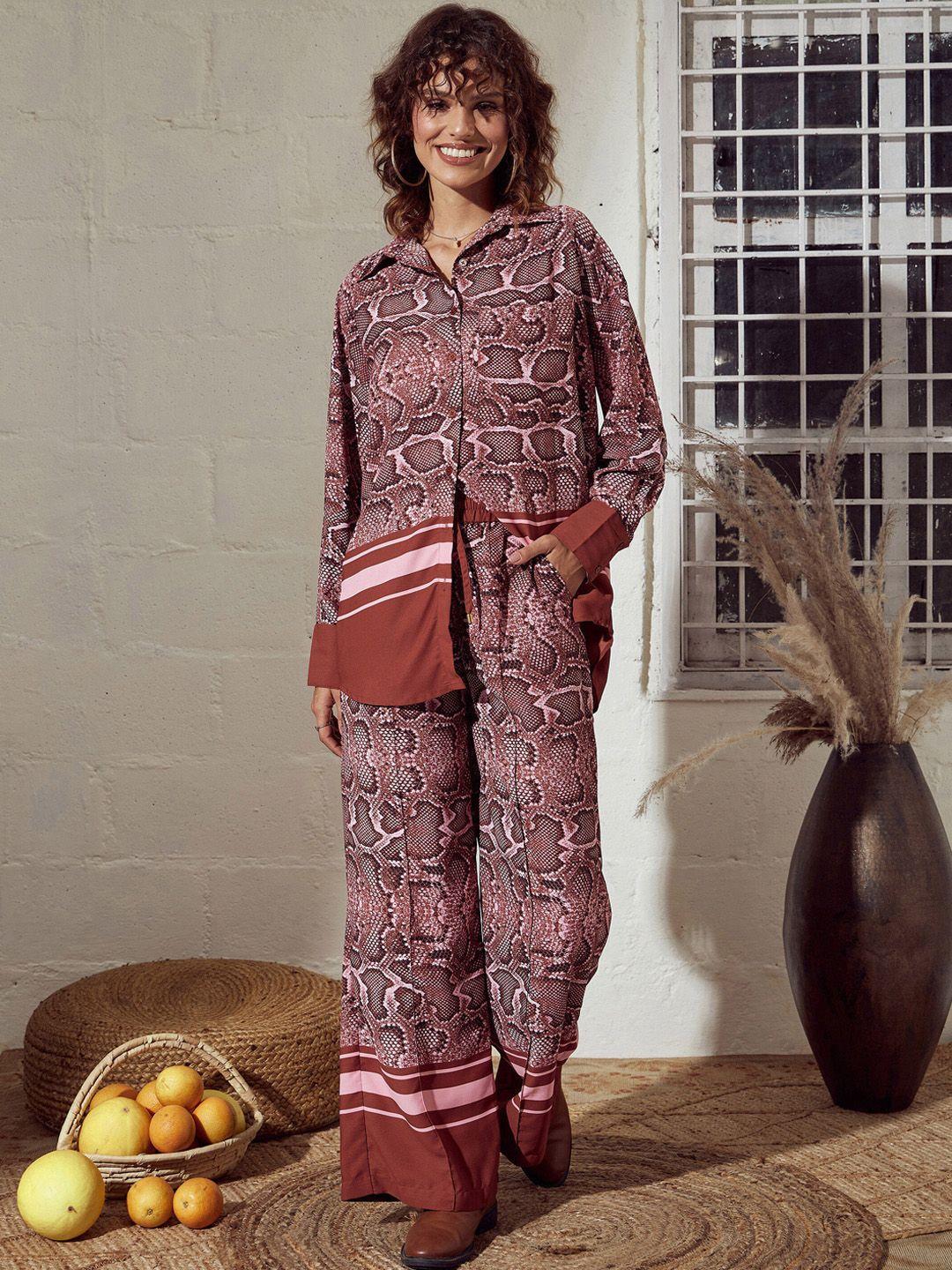 sassafras printed oversized shirt with palazzos co-ords set