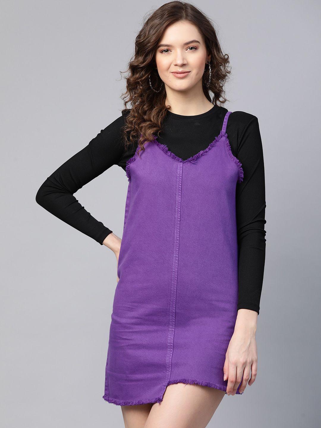 sassafras purple pure cotton denim sheath dress