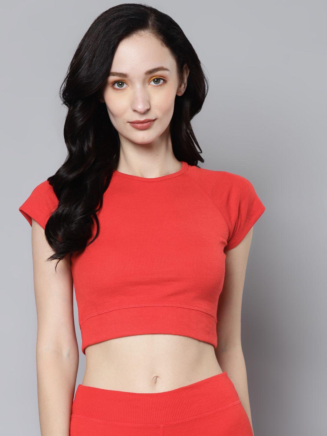 sassafras red solid crop top