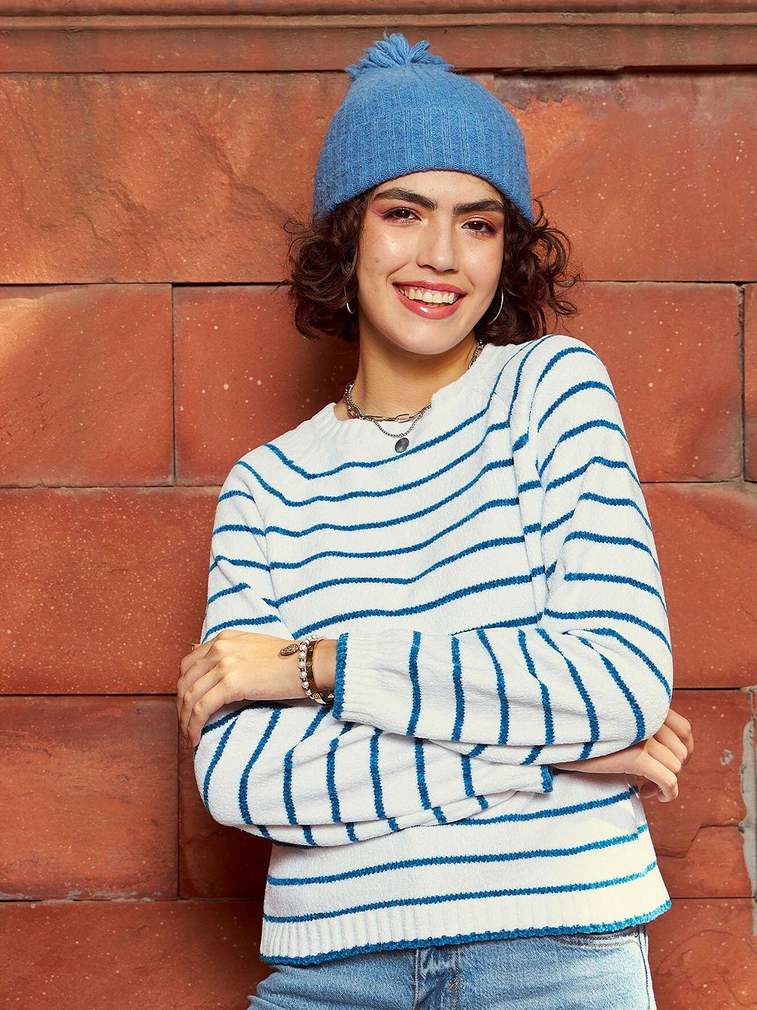 sassafras striped round neck pullover sweater