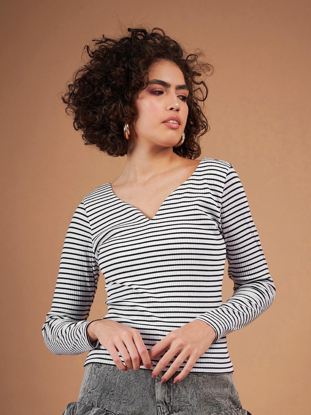 sassafras striped v-neck long sleeves regular top