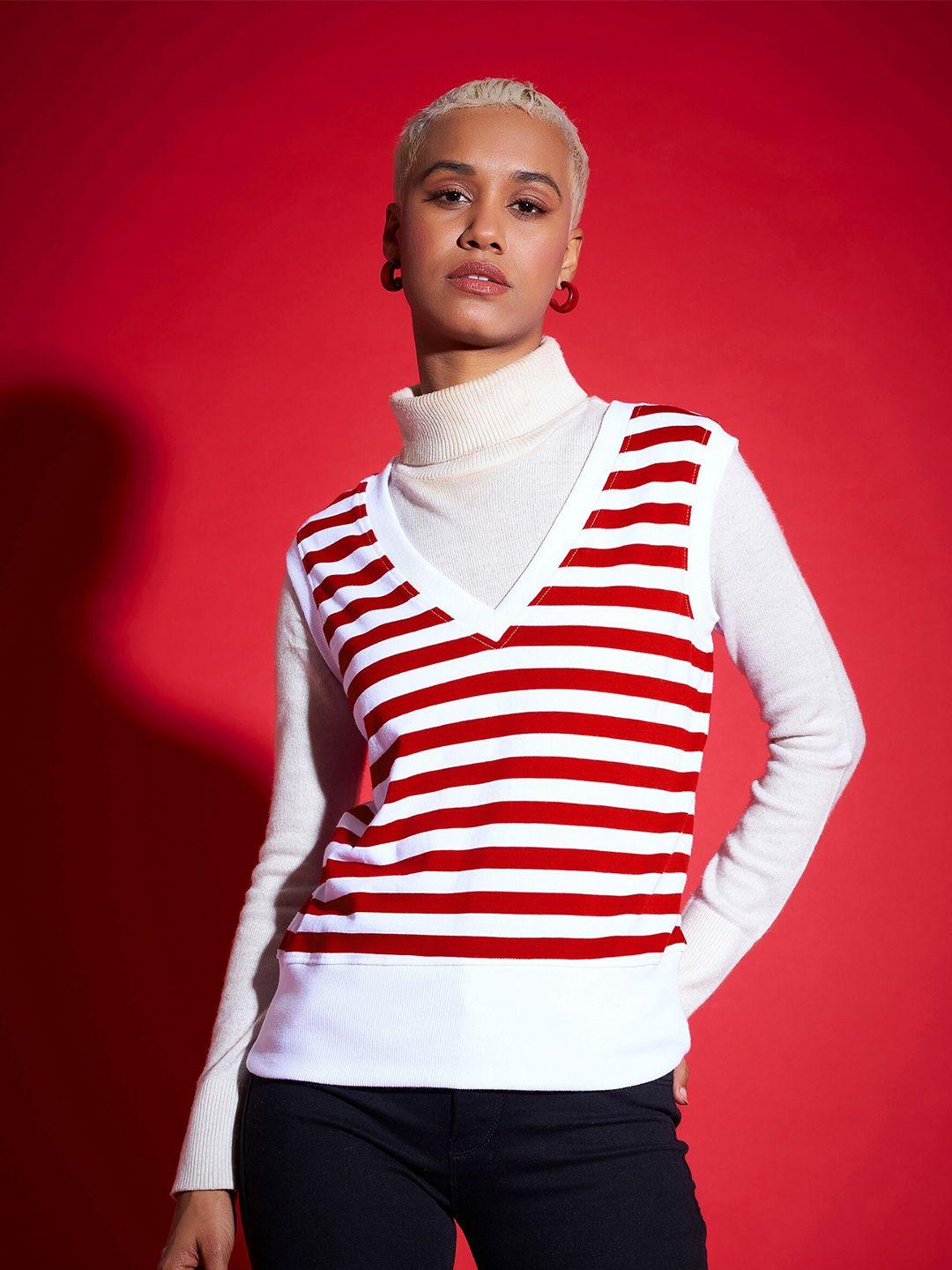 sassafras striped v-neck sleeveless pure cotton sweater vest