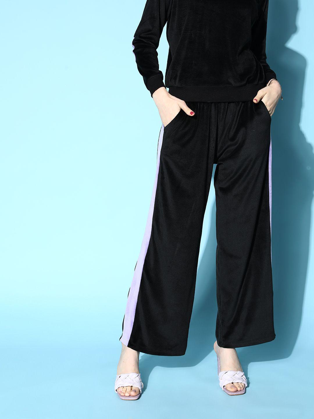 sassafras women  black solid glam game track pants