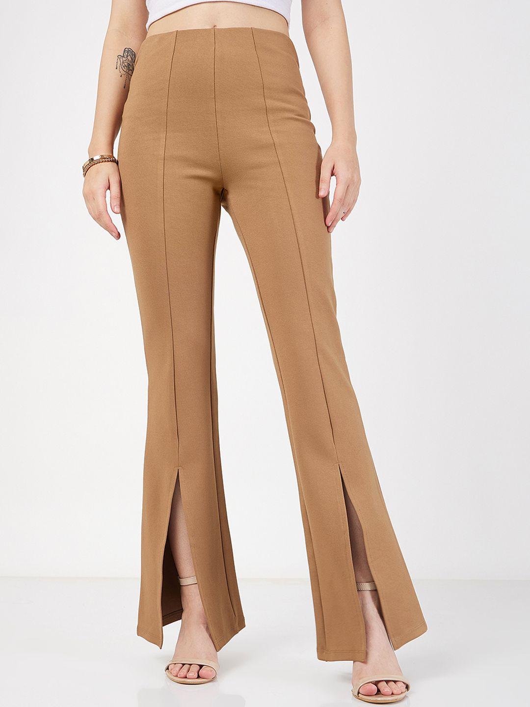 sassafras women beige slim fit bootcut trousers