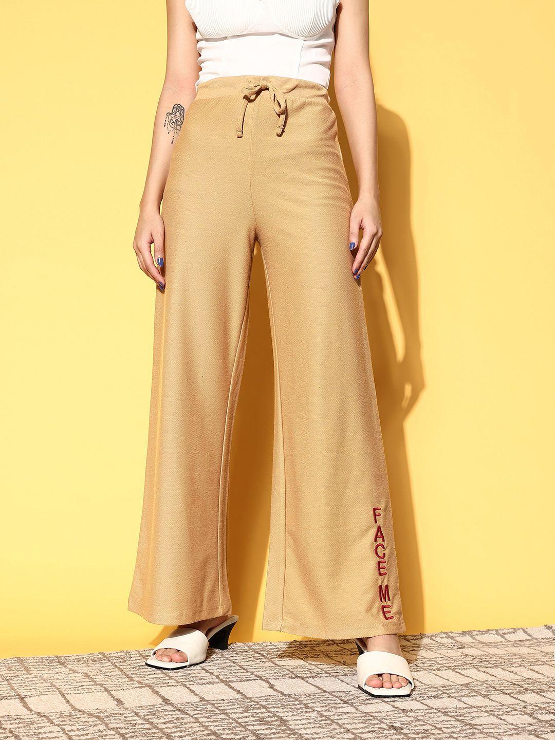 sassafras women beige solid glam game track pants