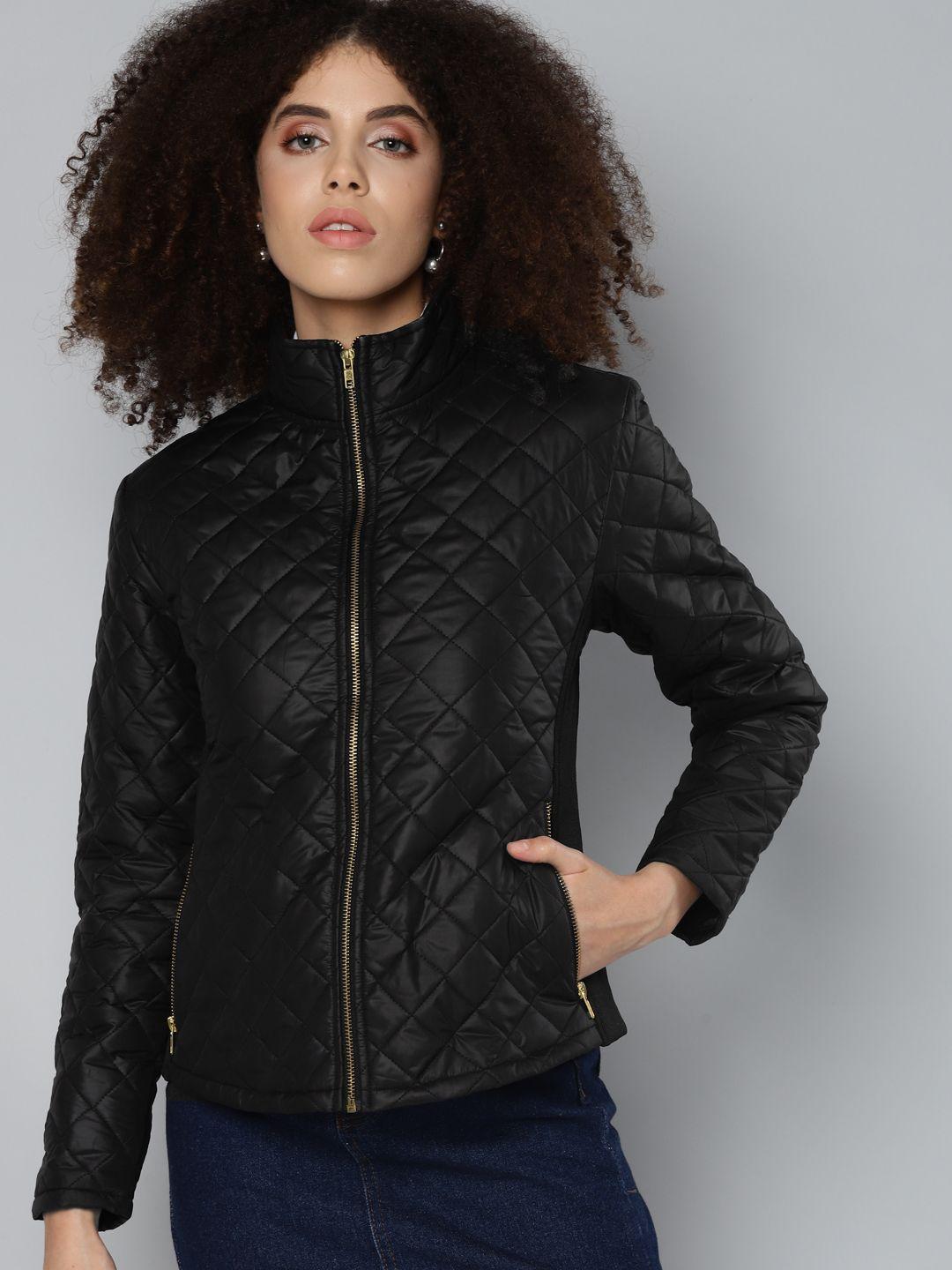 sassafras women black quilted jacket